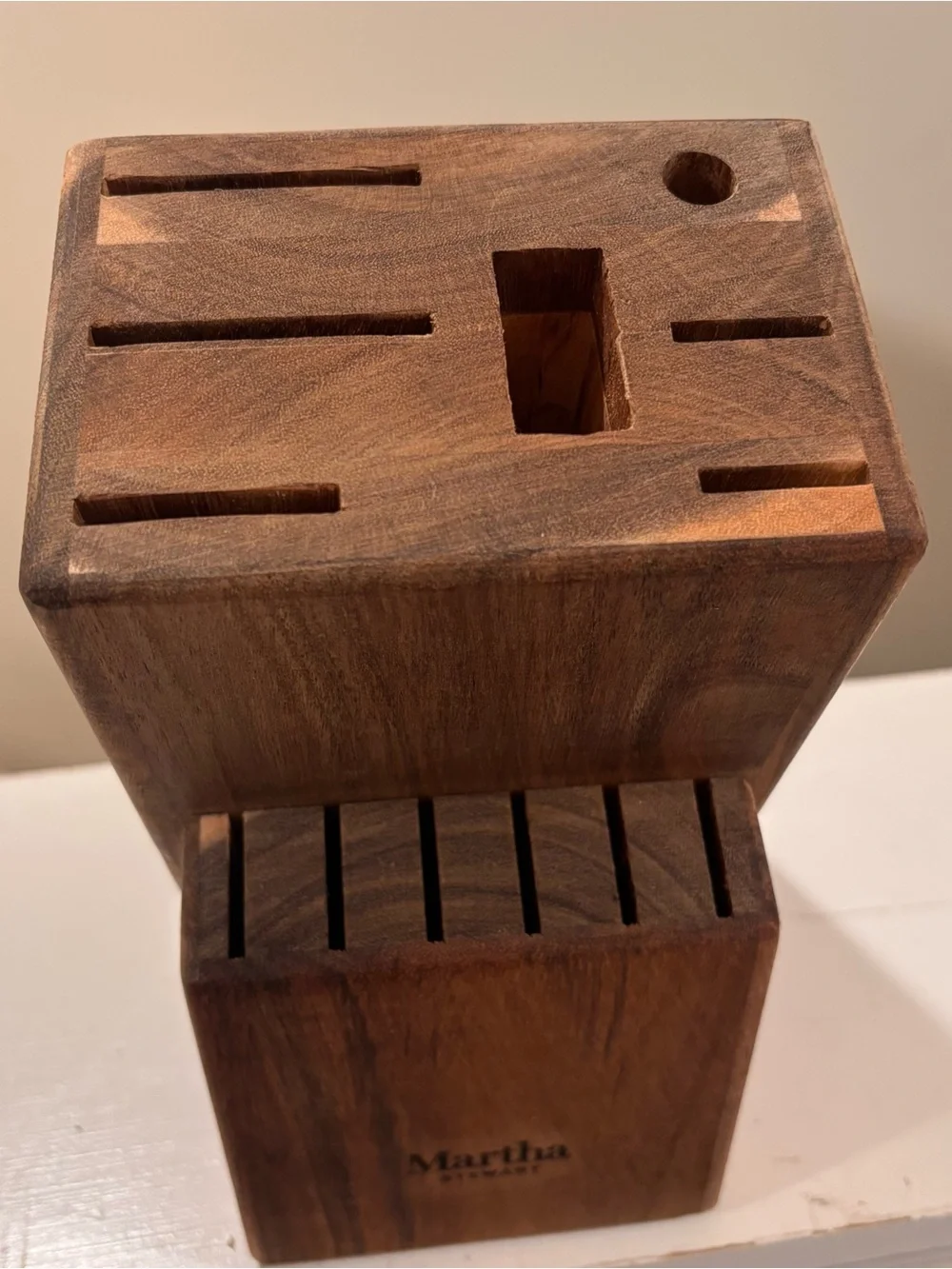 Martha Stewart Light Brown Wooden Knife Block 13 Slits 9” X 5.5” X 4.75” Wood